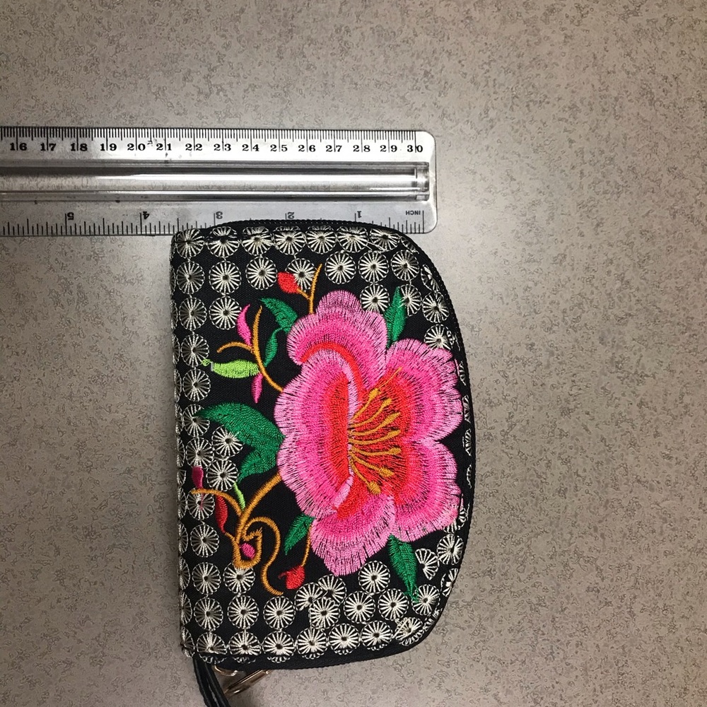 Embroidered coin wristlet